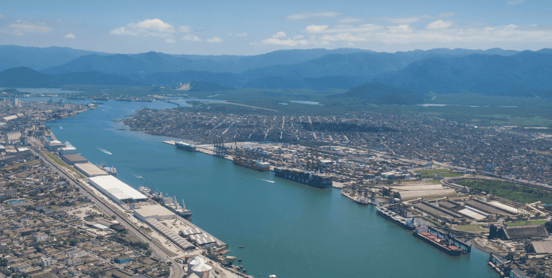 Imagem panorâmica aérea do Porto de Santos - Foto: Porto de Santos Autoridade Portuária